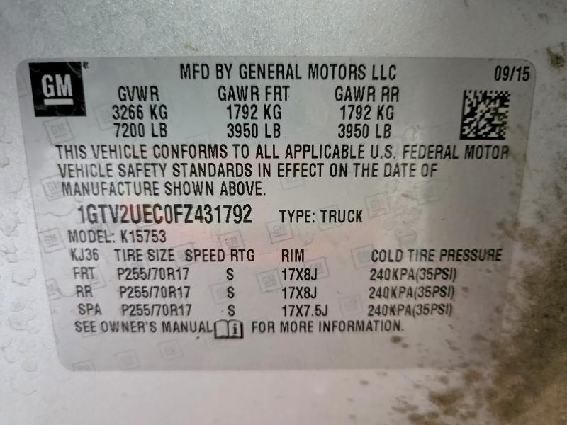 Продажа на аукционе авто 2015 Gmc Sierra, vin: 1GTV2UEC0FZ431792, номер лота: 60661156