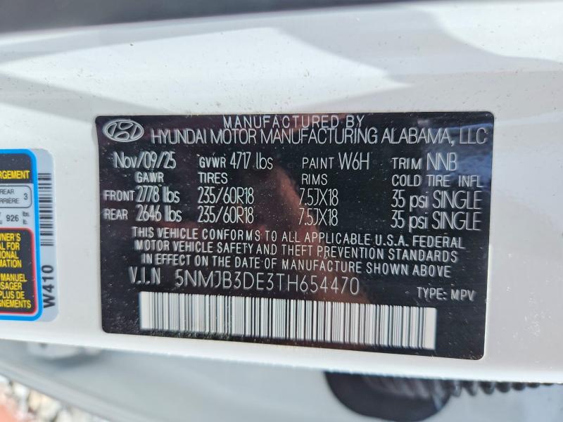 Aukcja sprzedaży 2026 Hyundai Tucson, vin: 5NMJB3DE3TH654470, numer aukcji: 60930636