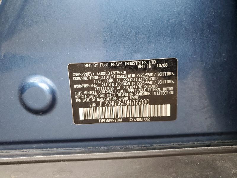 Продаж на аукціоні авто 2009 Subaru Forester, vin: JF2SH63649H765880, номер лоту: 62489086