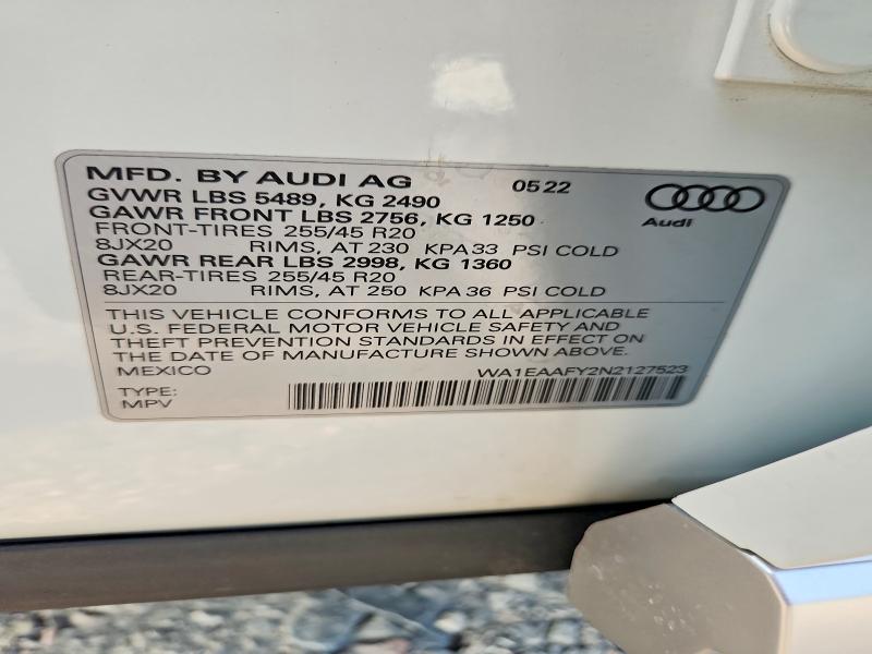 Продаж на аукціоні авто 2022 Audi Q5, vin: WA1EAAFY2N2127523, номер лоту: 62853326