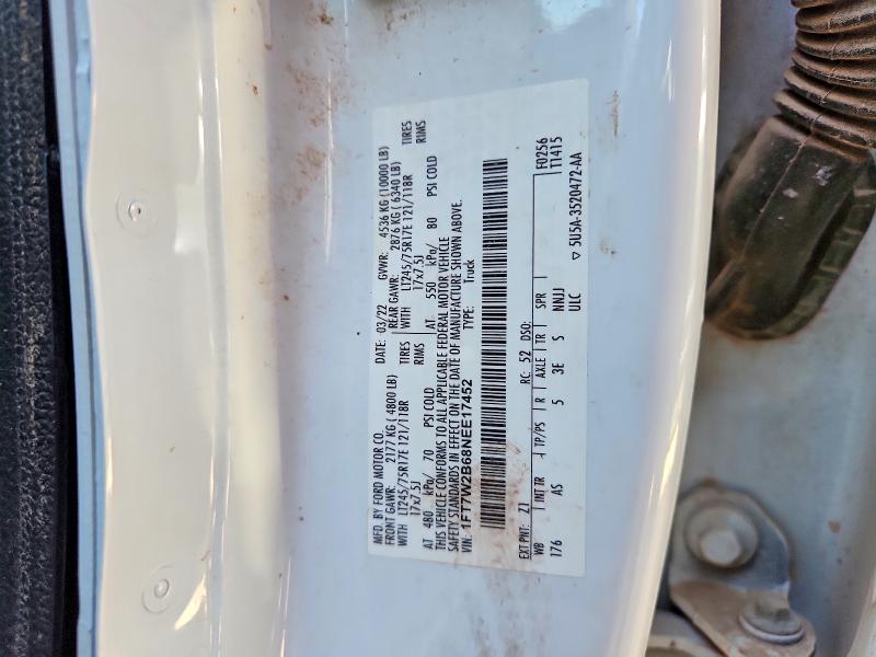 2022 Ford F250 მანქანა იყიდება აუქციონზე, vin: 1FT7W2B68NEE17452, აუქციონის ნომერი: 62830496