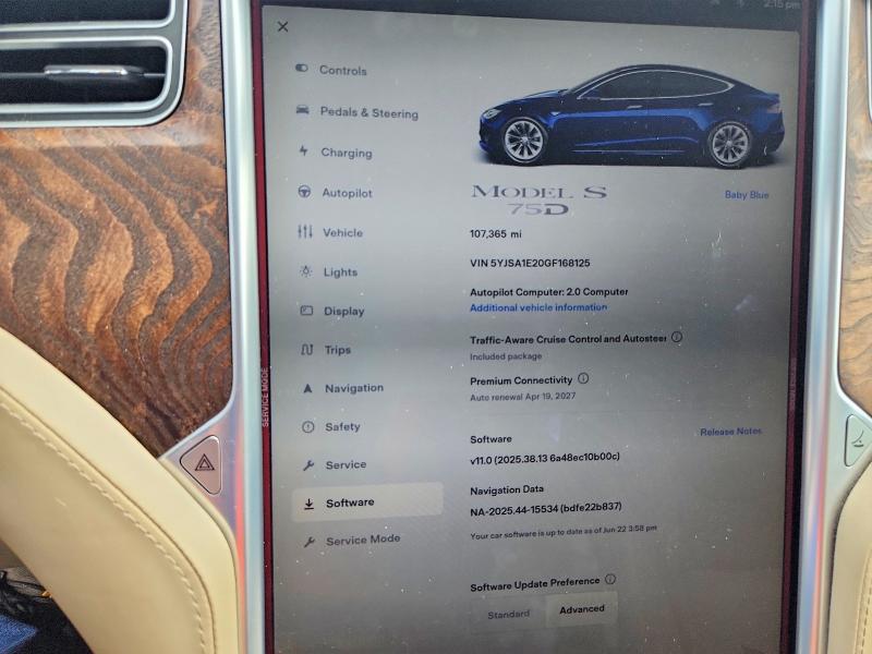 62441216 :رقم المزاد ، 5YJSA1E20GF168125 vin ، 2016 Tesla Model S مزاد بيع