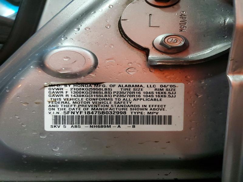 Aukcja sprzedaży 2005 Honda Pilot, vin: 5FNYF18475B032998, numer aukcji: 63130676