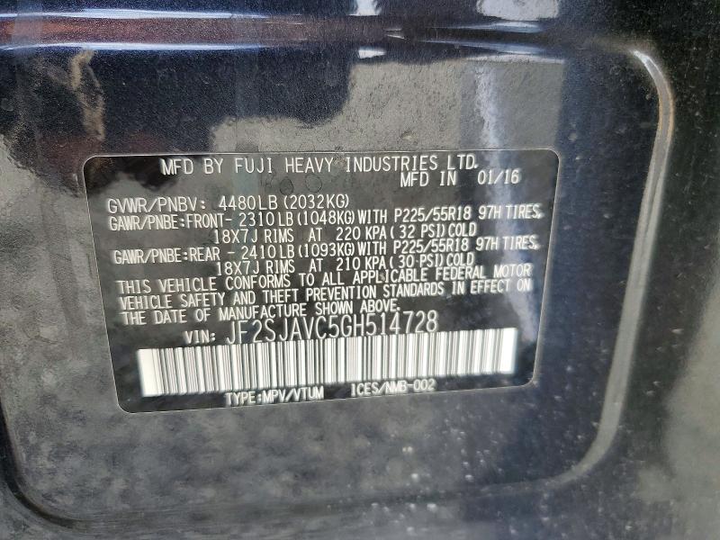 61826186 :رقم المزاد ، JF2SJAVC5GH514728 vin ، 2016 Subaru Forester مزاد بيع