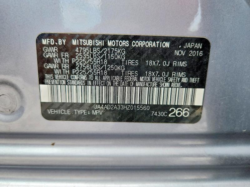 Продажа на аукционе авто 2017 Mitsubishi Outlander, vin: JA4AD2A33HZ015560, номер лота: 60458606