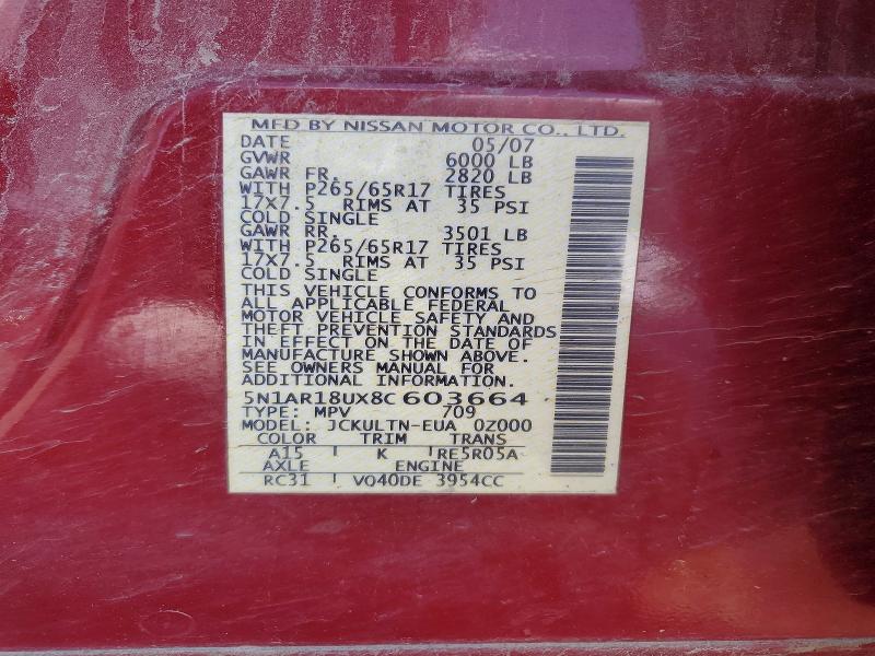 Aukcja sprzedaży 2008 Nissan Pathfinder, vin: 5N1AR18UX8C603664, numer aukcji: 41633846