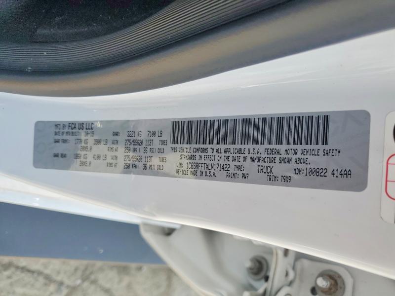 Продаж на аукціоні авто 2020 Ram 1500, vin: 1C6SRFFTXLN171422, номер лоту: 62251676