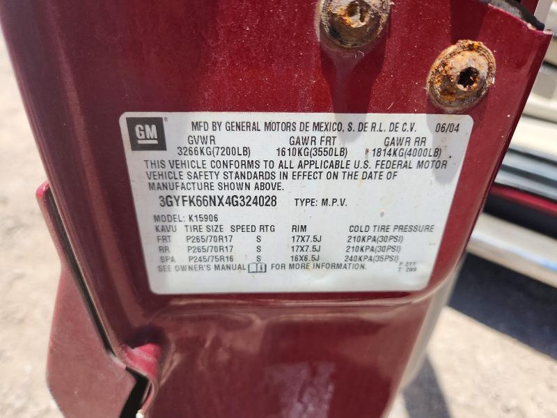 61626036 :رقم المزاد ، 3GYFK66NX4G324028 vin ، 2004 Cadillac Escalade مزاد بيع