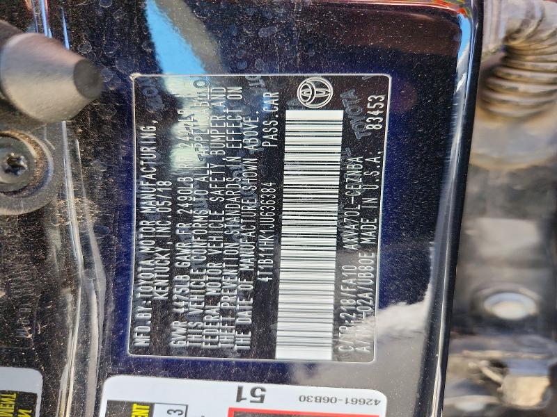 Продаж на аукціоні авто 2018 Toyota Camry, vin: 4T1B11HK1JU636384, номер лоту: 62125086