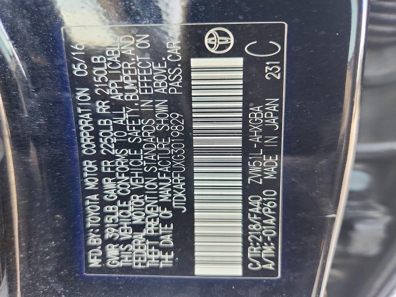 Aukcja sprzedaży 2016 Toyota Prius, vin: JTDKARFUXG3019829, numer aukcji: 62052746