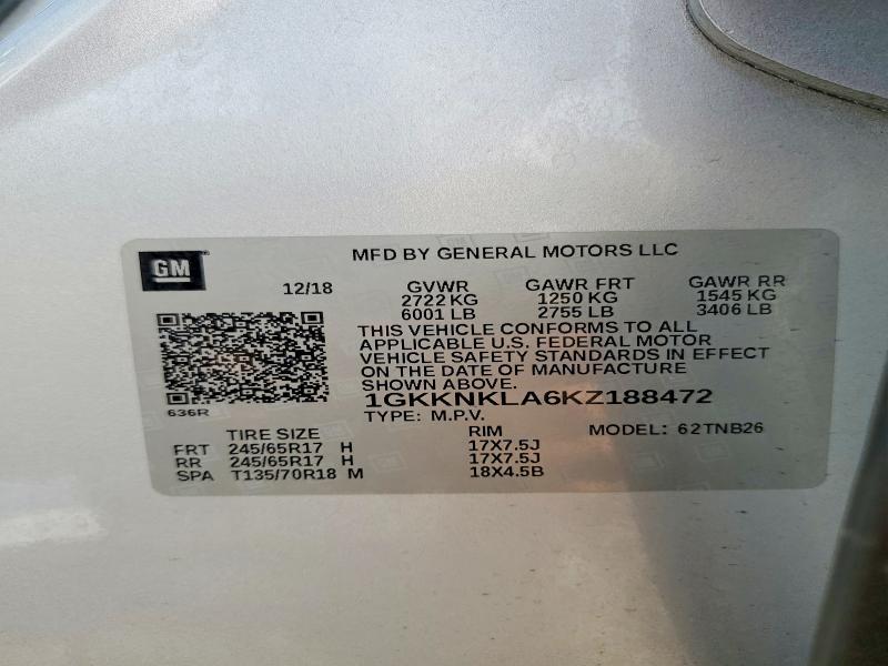 Продажа на аукционе авто 2019 Gmc Acadia, vin: 1GKKNKLA6KZ188472, номер лота: 61804086