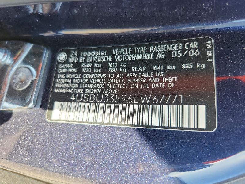 Aukcja sprzedaży 2006 Bmw Z4, vin: 4USBU33596LW67771, numer aukcji: 61104726