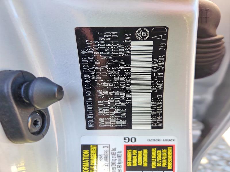 2017 Toyota Corolla მანქანა იყიდება აუქციონზე, vin: 2T1BURHEXHC919619, აუქციონის ნომერი: 61205476