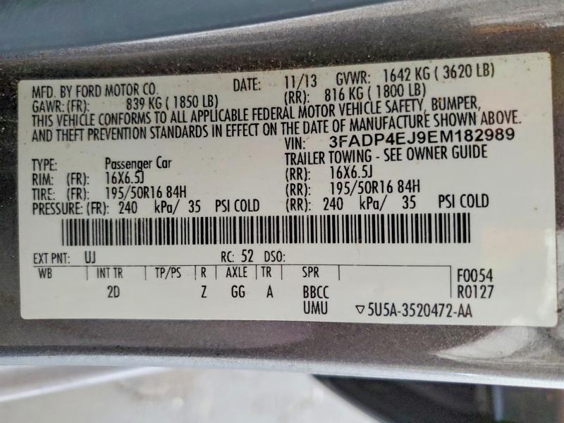 60697596 :رقم المزاد ، 3FADP4EJ9EM182989 vin ، 2014 Ford Fiesta مزاد بيع