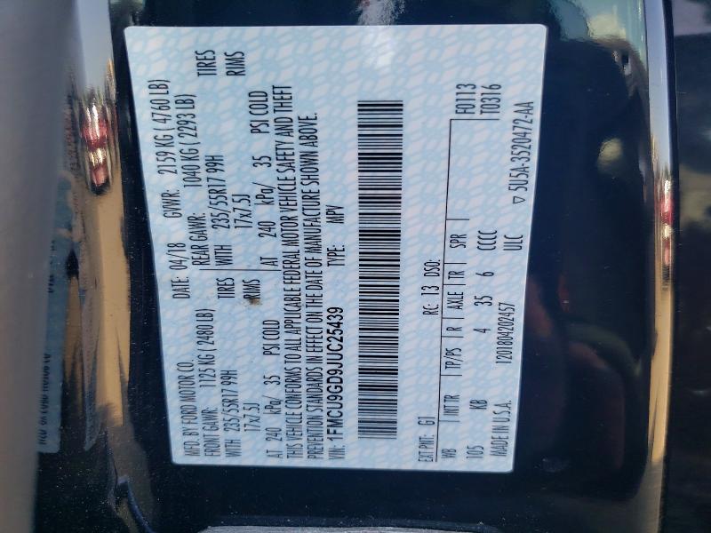 2018 Ford Escape მანქანა იყიდება აუქციონზე, vin: 1FMCU9GD9JUC25439, აუქციონის ნომერი: 74516215
