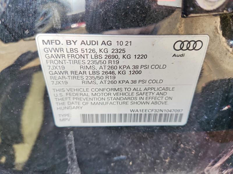 Aukcja sprzedaży 2022 Audi Q3, vin: WA1EECF32N1047097, numer aukcji: 59686016