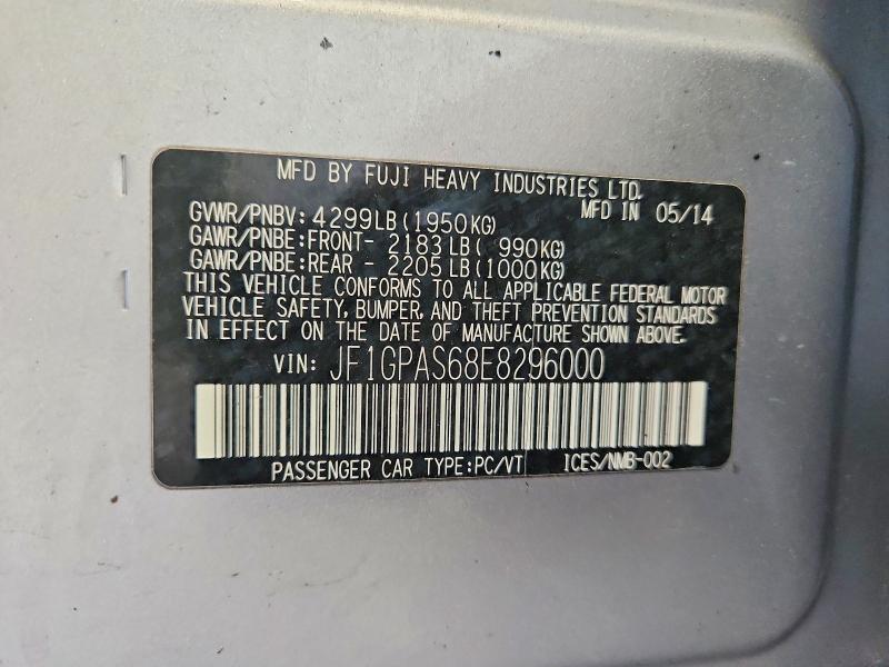 61987856 :رقم المزاد ، JF1GPAS68E8296000 vin ، 2014 Subaru Impreza مزاد بيع