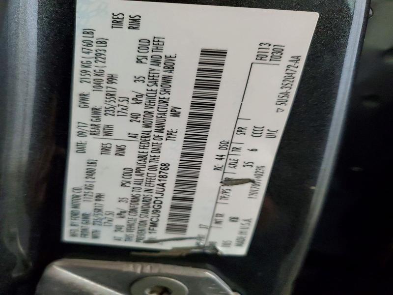 60375136 :رقم المزاد ، 1FMCU9GD1JUA18768 vin ، 2018 Ford Escape مزاد بيع