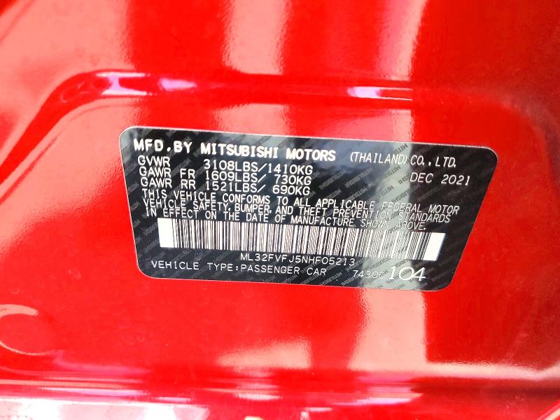 Продажа на аукционе авто 2022 Mitsubishi Mirage, vin: ML32FVFJ5NHF05213, номер лота: 59956516