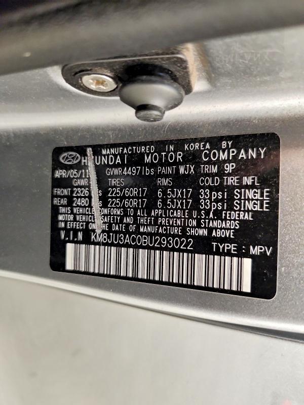 2011 Hyundai Tucson მანქანა იყიდება აუქციონზე, vin: KM8JU3AC0BU293022, აუქციონის ნომერი: 60983946