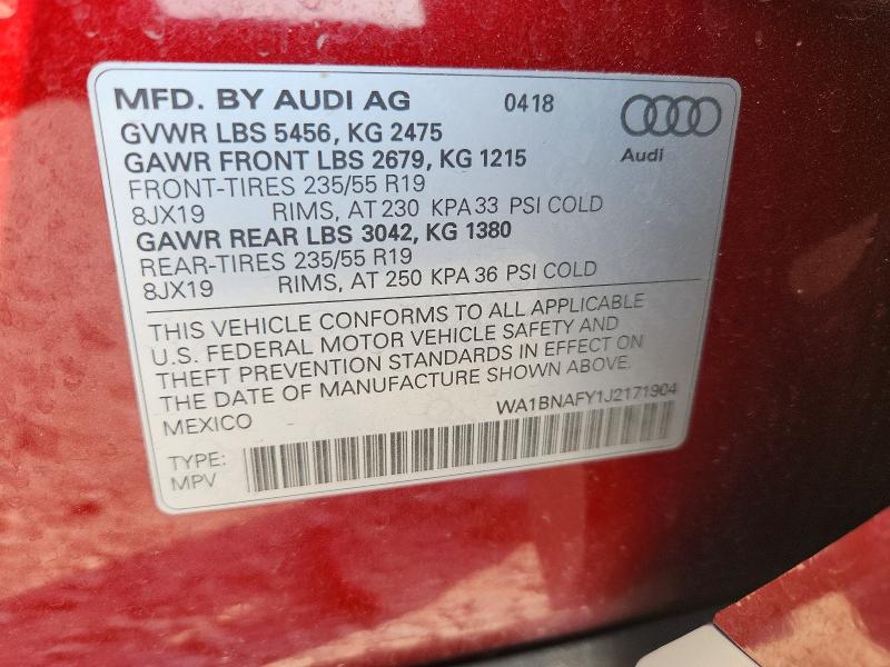 Продаж на аукціоні авто 2018 Audi Q5, vin: WA1BNAFY1J2171904, номер лоту: 59538716