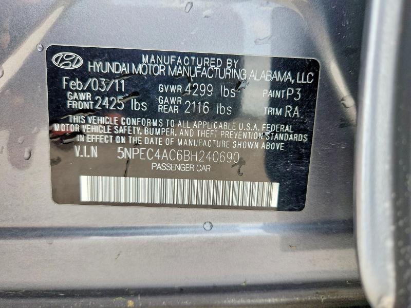 Aukcja sprzedaży 2011 Hyundai Sonata, vin: 5NPEC4AC6BH240690, numer aukcji: 61887956