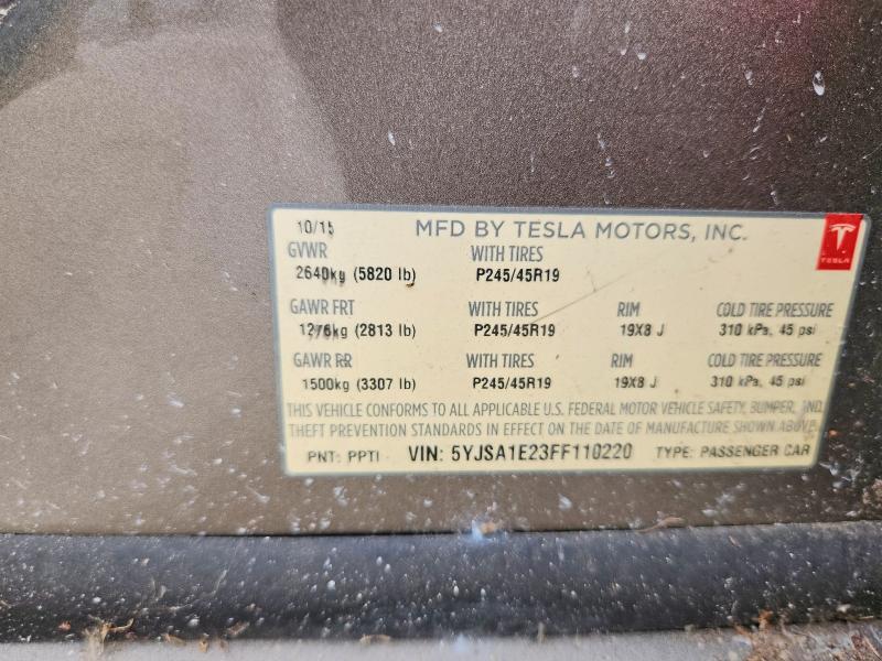 Продаж на аукціоні авто 2015 Tesla Model S, vin: 5YJSA1E23FF110220, номер лоту: 58924306
