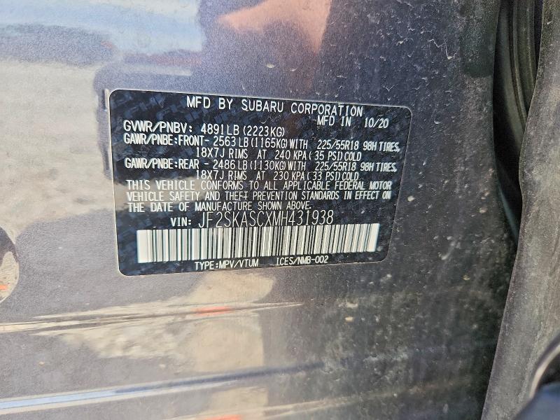 Aukcja sprzedaży 2021 Subaru Forester, vin: JF2SKASCXMH431938, numer aukcji: 62145906
