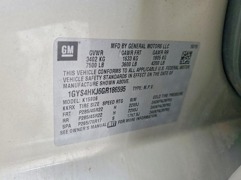 2016 Cadillac Escalade მანქანა იყიდება აუქციონზე, vin: 1GYS4HKJ6GR186595, აუქციონის ნომერი: 60711946