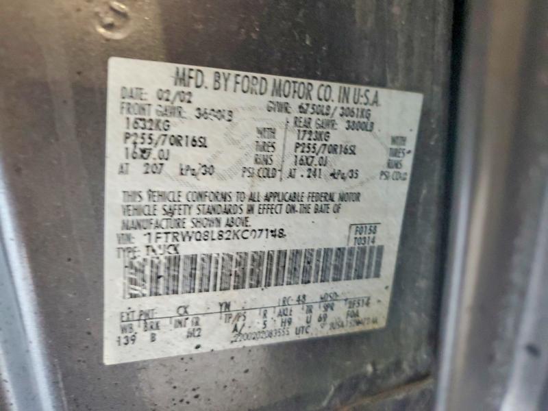 2002 Ford F150 მანქანა იყიდება აუქციონზე, vin: 1FTRW08L82KC07148, აუქციონის ნომერი: 61030136