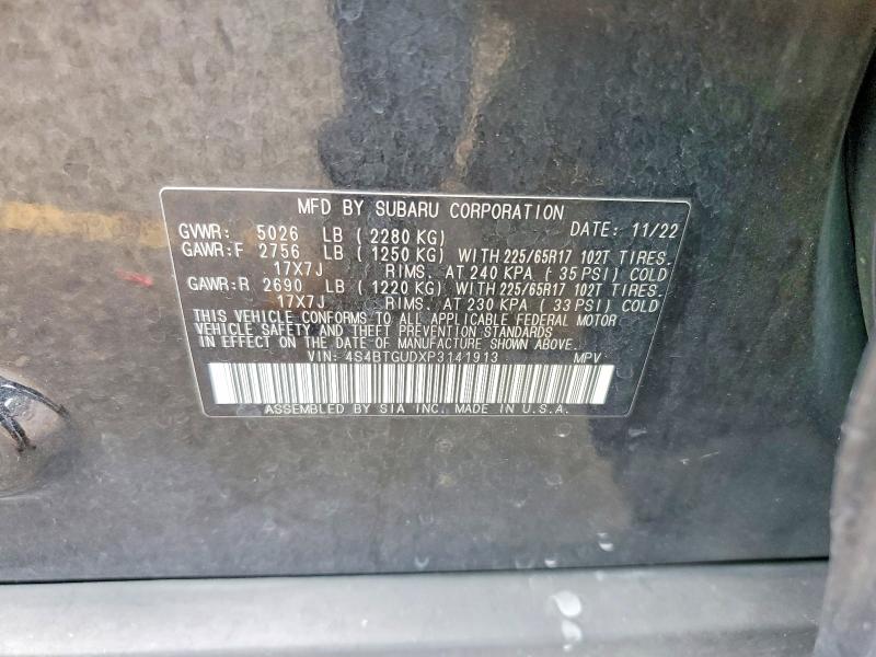 60804526 :رقم المزاد ، 4S4BTGUDXP3141913 vin ، 2023 Subaru Outback مزاد بيع