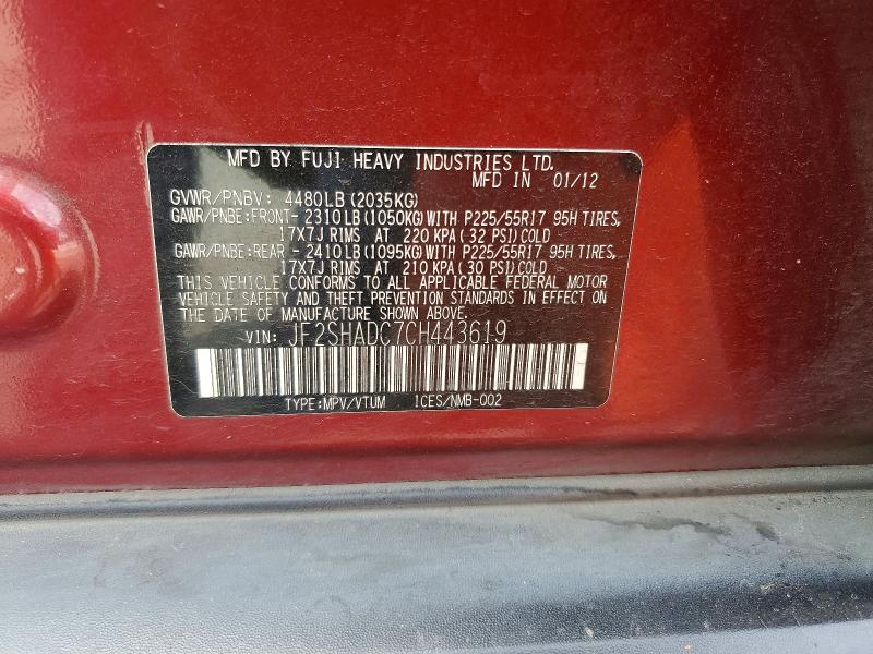 Продаж на аукціоні авто 2012 Subaru Forester, vin: JF2SHADC7CH443619, номер лоту: 62271546