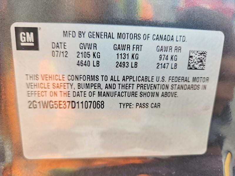 Продаж на аукціоні авто 2013 Chevrolet Impala, vin: 2G1WG5E37D1107068, номер лоту: 61939716