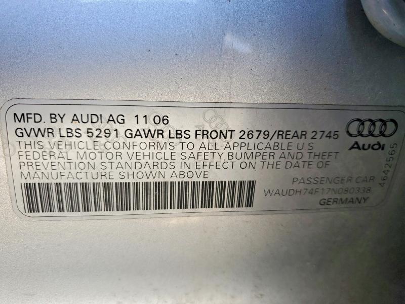 Aukcja sprzedaży 2007 Audi A6, vin: WAUDH74F17N080338, numer aukcji: 63384576