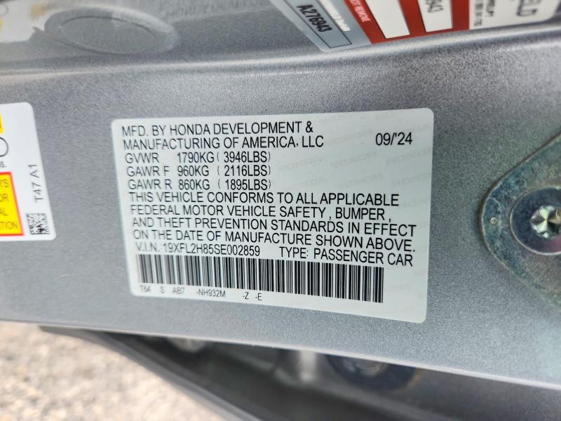 Продаж на аукціоні авто 2025 Honda Civic, vin: 19XFL2H85SE002859, номер лоту: 61175906