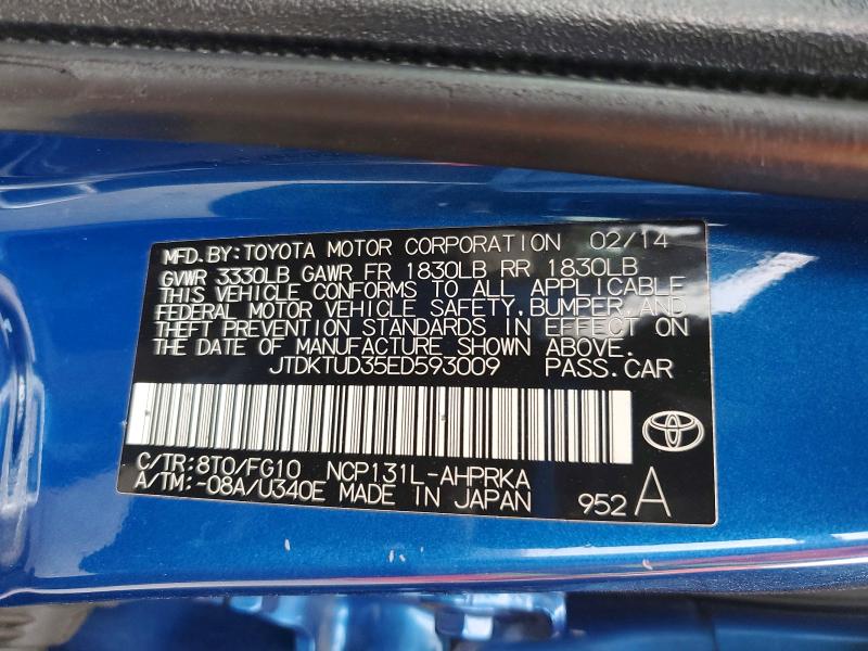 Aukcja sprzedaży 2014 Toyota Yaris, vin: JTDKTUD35ED593009, numer aukcji: 61728296