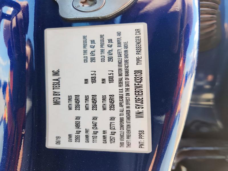 Aukcja sprzedaży 2019 Tesla Model 3, vin: 5YJ3E1EB7KF433138, numer aukcji: 62658636