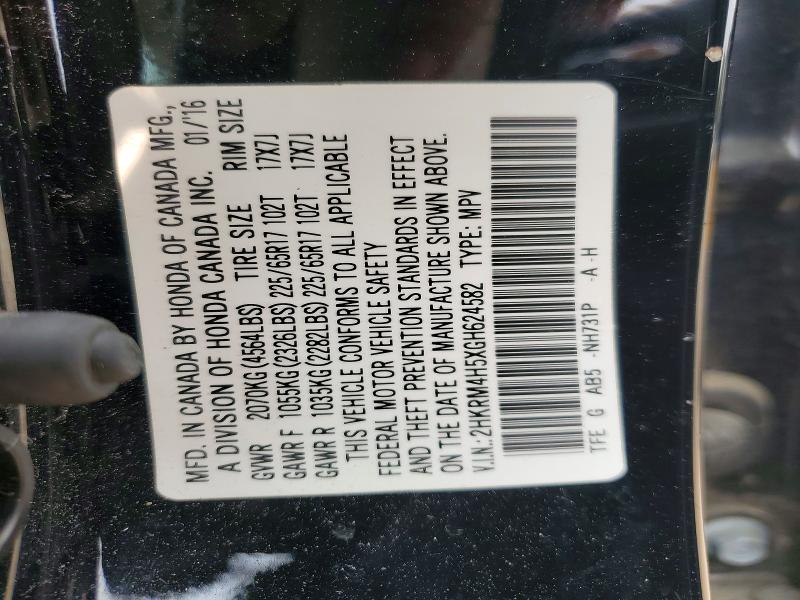 60212176 :رقم المزاد ، 2HKRM4H5XGH624582 vin ، 2016 Honda Cr-v مزاد بيع