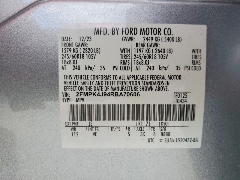 85629865 :رقم المزاد ، 2FMPK4J94RBA70606 vin ، 2024 Ford Edge مزاد بيع