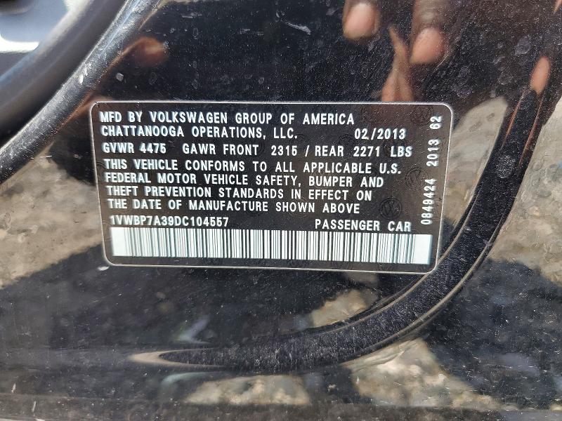 Aukcja sprzedaży 2013 Volkswagen Passat, vin: 1VWBP7A39DC104557, numer aukcji: 62605186