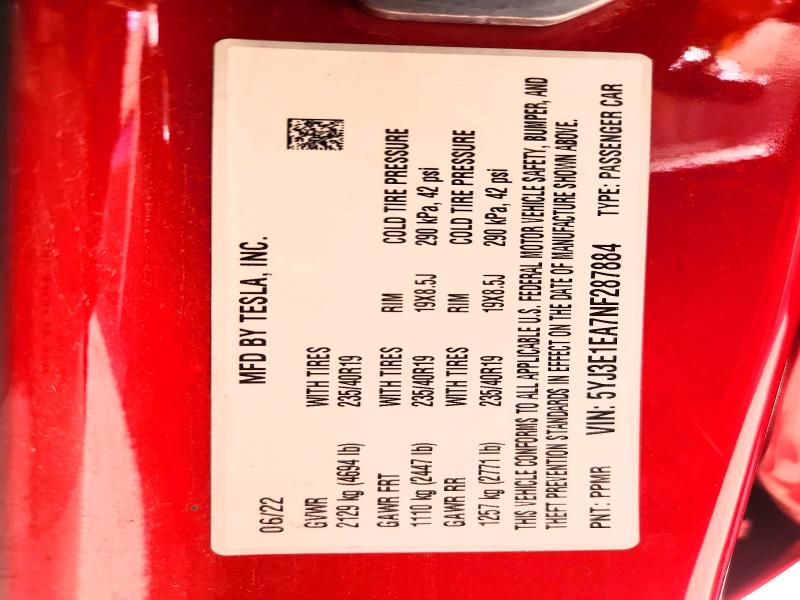 Aukcja sprzedaży 2022 Tesla Model 3, vin: 5YJ3E1EA7NF287884, numer aukcji: 59020386
