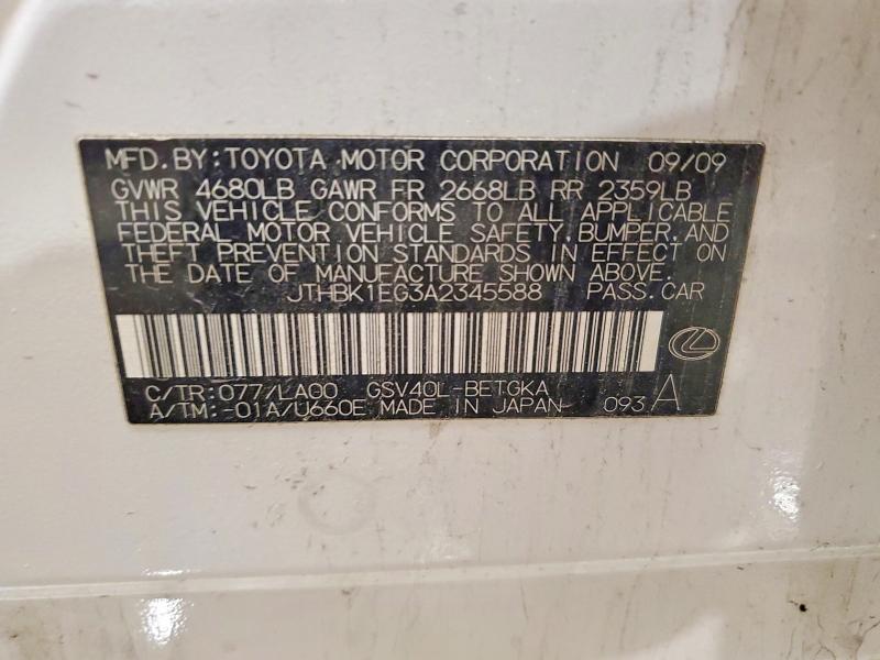 61001396 :رقم المزاد ، JTHBK1EG3A2345588 vin ، 2010 Lexus Es مزاد بيع