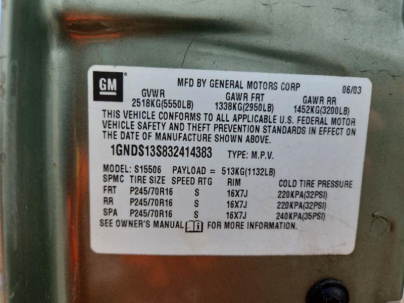 2003 Chevrolet Trailblazer მანქანა იყიდება აუქციონზე, vin: 1GNDS13S832414383, აუქციონის ნომერი: 61680896