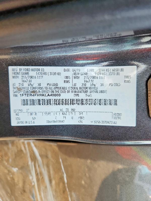 Aukcja sprzedaży 2019 Ford Ranger, vin: 1FTER4FH9KLA40000, numer aukcji: 61993776