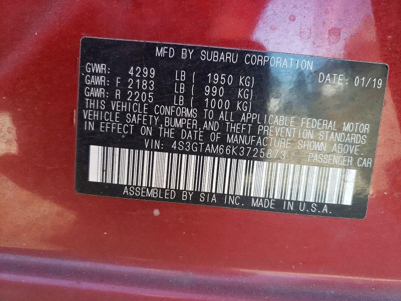63423946 :رقم المزاد ، 4S3GTAM66K3725873 vin ، 2019 Subaru Impreza مزاد بيع