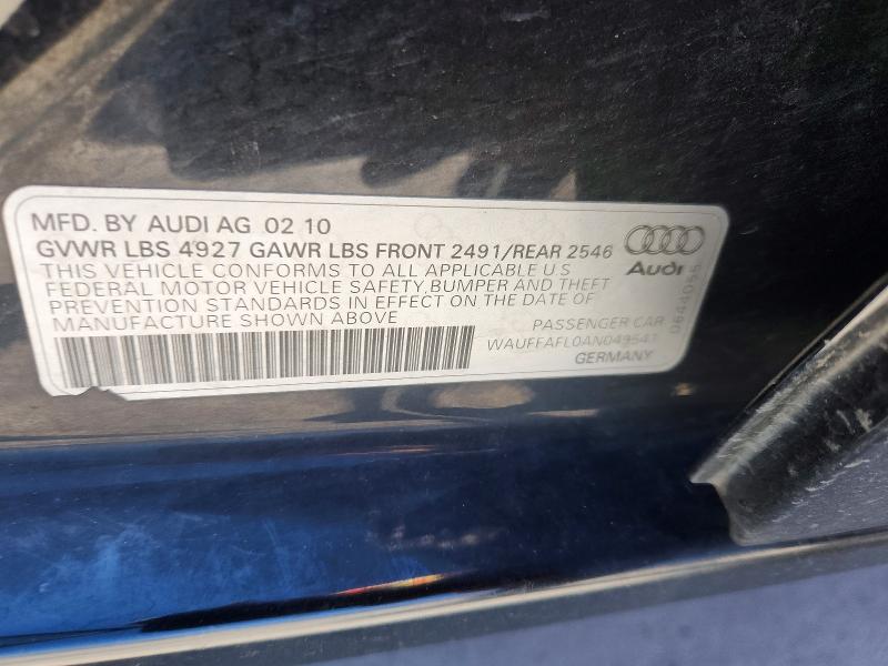 2010 Audi A4 მანქანა იყიდება აუქციონზე, vin: WAUFFAFL0AN049541, აუქციონის ნომერი: 60513376