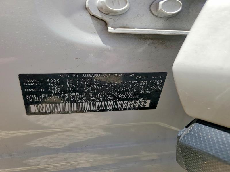 Aukcja sprzedaży 2022 Subaru Ascent, vin: 4S4WMAJD2N3433200, numer aukcji: 62140836