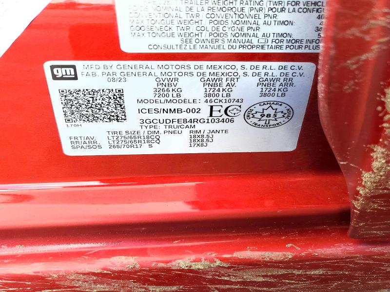 Aukcja sprzedaży 2024 Chevrolet Silverado, vin: 3GCUDFE84RG103406, numer aukcji: 60319516