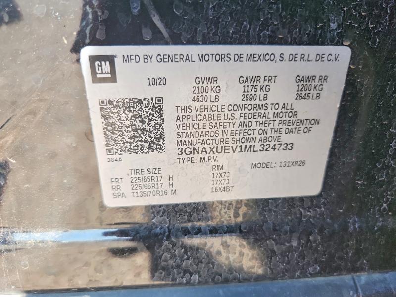2021 Chevrolet Equinox მანქანა იყიდება აუქციონზე, vin: 3GNAXUEV1ML324733, აუქციონის ნომერი: 62462506