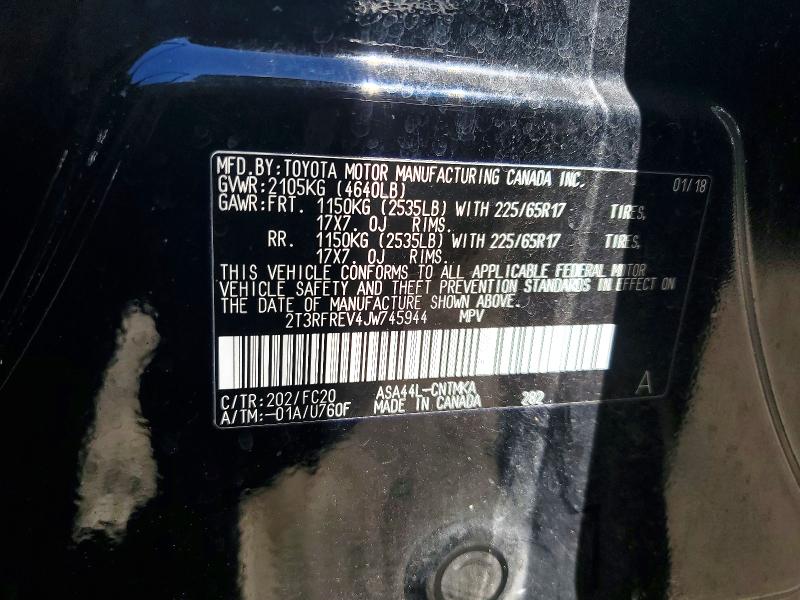 62007806 :رقم المزاد ، 2T3RFREV4JW745944 vin ، 2018 Toyota Rav4 مزاد بيع